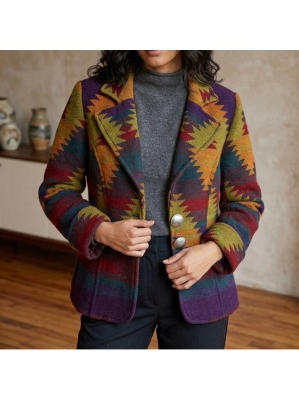 Coldwater Creek Bright Aztec Southwestern  Jacket Small